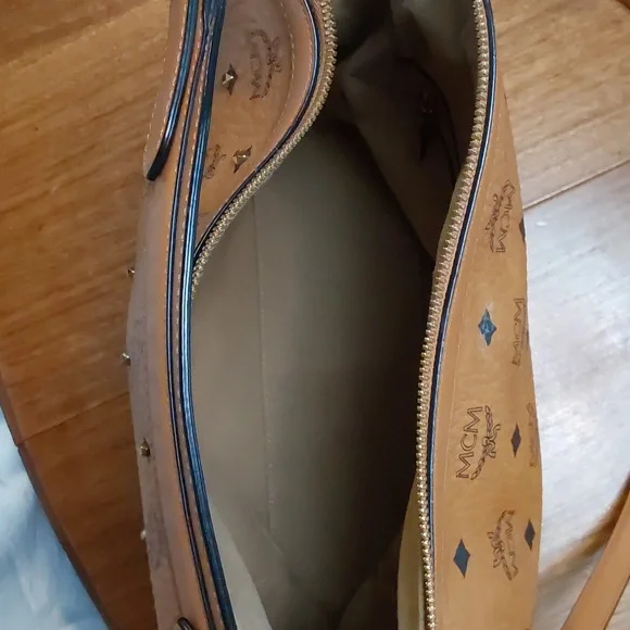 MCM Cognac Hobo Bag with Matching Wallet Iconic Monogram Print - Picture 5 of 12